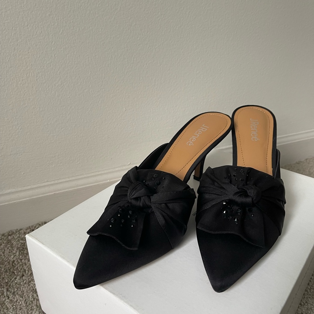 J.Renee MIANNA Pointed Toe Mule Women's Black Bow Size 11 - Picture 2 of 9
